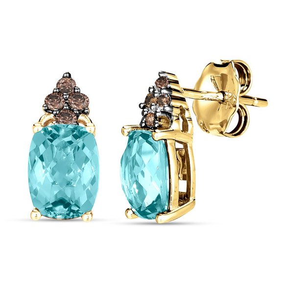 Le Vian Chocolatier  Earrings featuring Aquamarine Chocolate Diamonds Honey Gold - Picture 1 of 1
